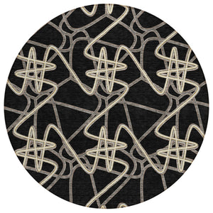 HomeRoots 5' Stylish Black Ivory Brown Geometric Indoor Outdoor Rug - Durable, Washable, and Versatile Design 8' Round 612787