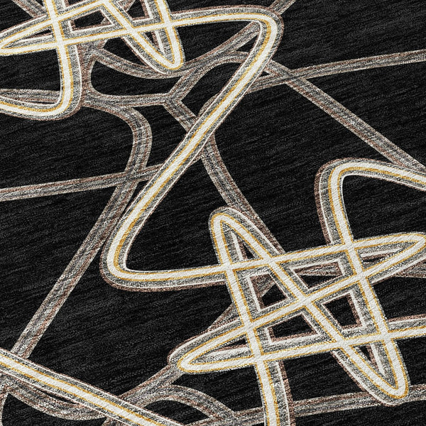 Homeroots 3' Stylish Geometric Washable Area Rug For Indoor And Outdoor Spaces - Durable & Easy To Clean! Black Polyester 612787