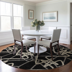 Homeroots 3' Stylish Geometric Washable Area Rug For Indoor And Outdoor Spaces - Durable & Easy To Clean! Black Polyester 612787