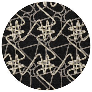 Homeroots 3' Stylish Geometric Washable Area Rug For Indoor And Outdoor Spaces - Durable & Easy To Clean! Black Polyester 612787