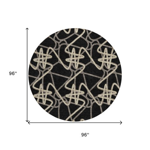 Homeroots 3' Stylish Geometric Washable Area Rug For Indoor And Outdoor Spaces - Durable & Easy To Clean! Black Polyester 612787