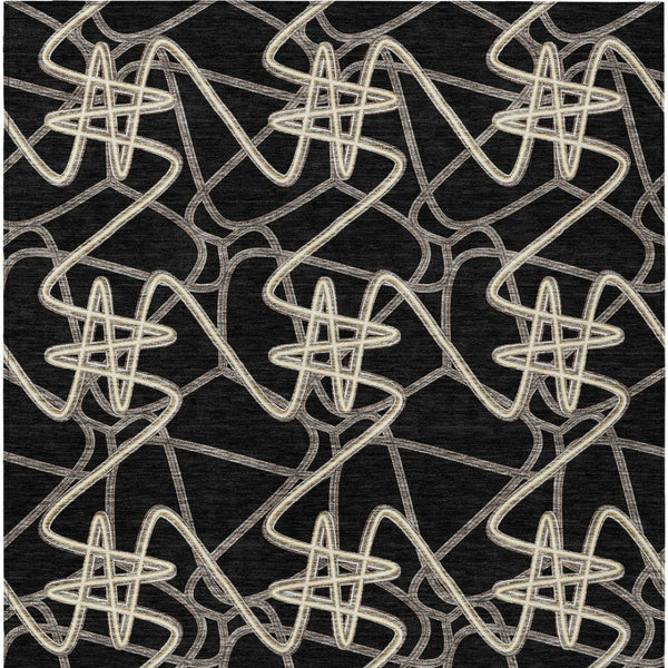 Homeroots 3' Stylish Geometric Washable Area Rug For Indoor And Outdoor Spaces - Durable & Easy To Clean! Black Polyester 612788