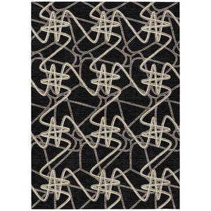 HomeRoots 5' Stylish Black Ivory Brown Geometric Indoor Outdoor Rug - Durable, Washable, and Versatile Design 8' X 10' 612788