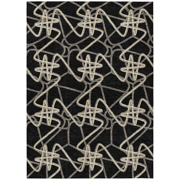 HomeRoots 5' Stylish Black Ivory Brown Geometric Indoor Outdoor Rug - Durable, Washable, and Versatile Design 8' X 10' 612788