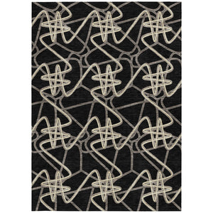 Homeroots 3' Stylish Geometric Washable Area Rug For Indoor And Outdoor Spaces - Durable & Easy To Clean! Black Polyester 612789