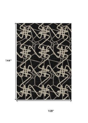 Homeroots 3' Stylish Geometric Washable Area Rug For Indoor And Outdoor Spaces - Durable & Easy To Clean! Black Polyester 612789