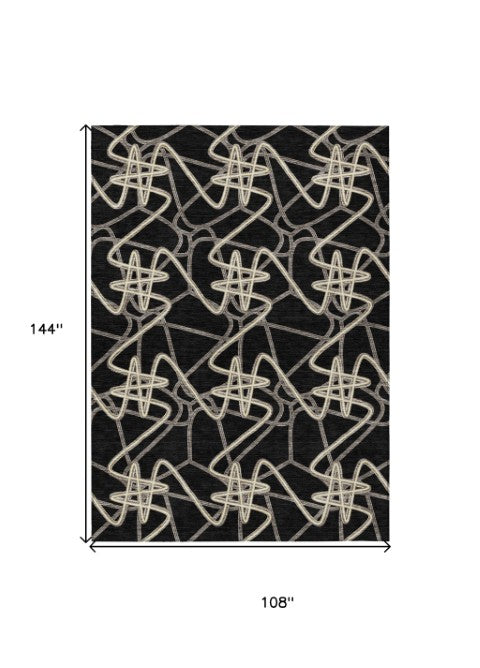 Homeroots 3' Stylish Geometric Washable Area Rug For Indoor And Outdoor Spaces - Durable & Easy To Clean! Black Polyester 612789