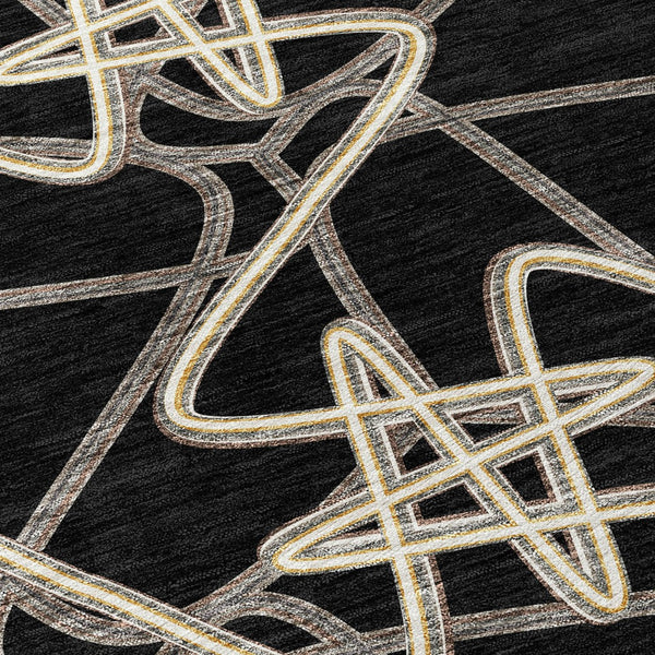 Homeroots 3' Stylish Geometric Washable Area Rug For Indoor And Outdoor Spaces - Durable & Easy To Clean! Black Polyester 612789