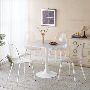 English Elm 1+4,5pieces Mid-century Dining Set Mdf Top Metal Pedestal Base Seats Six People W3766S00002