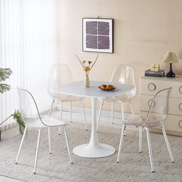 English Elm 1+4,5pieces Mid-century Dining Set Mdf Top Metal Pedestal Base Seats Six People W3766S00002