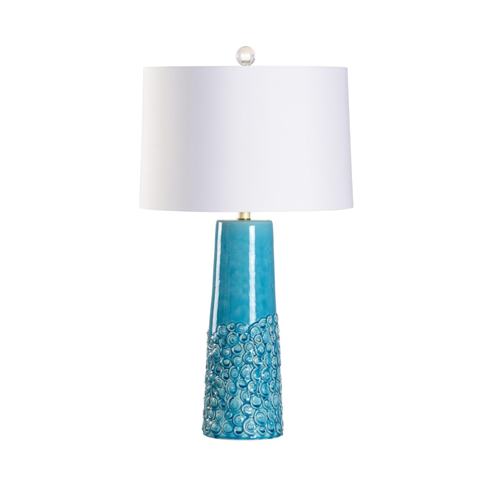 Wildwood Hvar Ceramic Table Lamp With Crackled Turquoise Glaze, Textured Bubble Pattern, Coastal Accent Light 61279