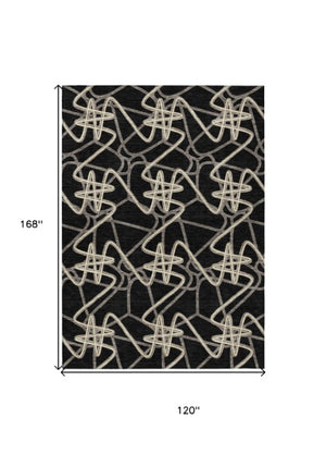 Homeroots 3' Stylish Geometric Washable Area Rug For Indoor And Outdoor Spaces - Durable & Easy To Clean! Black Polyester 612790