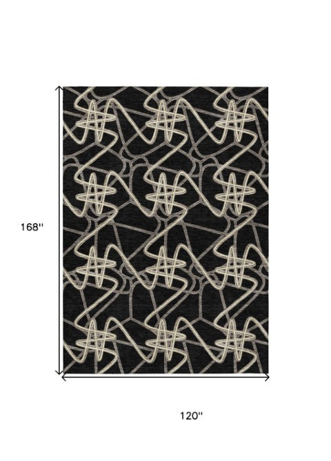 Homeroots 3' Stylish Geometric Washable Area Rug For Indoor And Outdoor Spaces - Durable & Easy To Clean! Black Polyester 612790