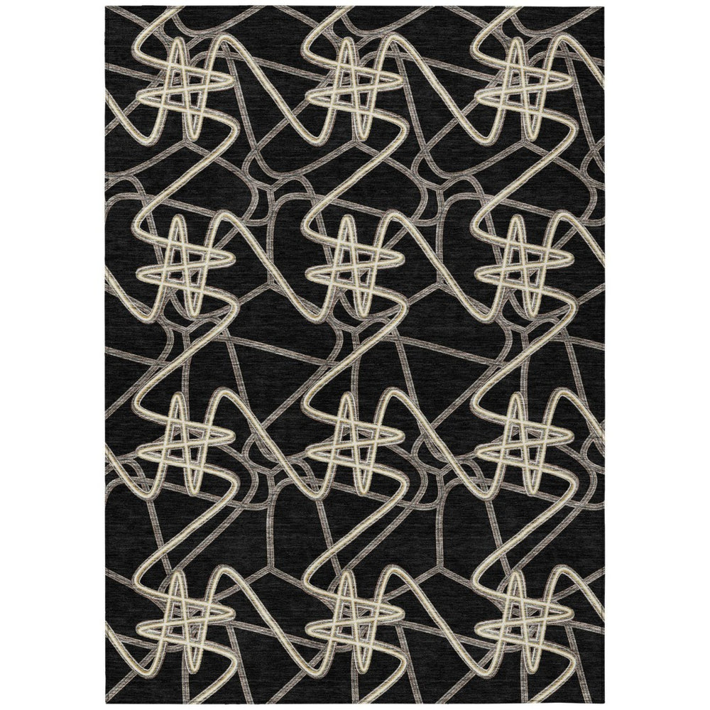 HomeRoots 5' Stylish Black Ivory Brown Geometric Indoor Outdoor Rug - Durable, Washable, and Versatile Design 10' X 14' 612790