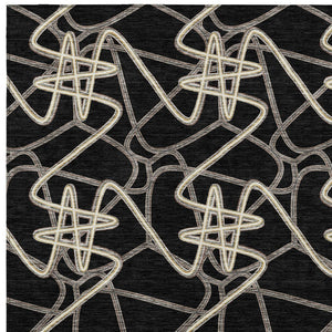 Homeroots 3' Stylish Geometric Washable Area Rug For Indoor And Outdoor Spaces - Durable & Easy To Clean! Black Polyester 612790