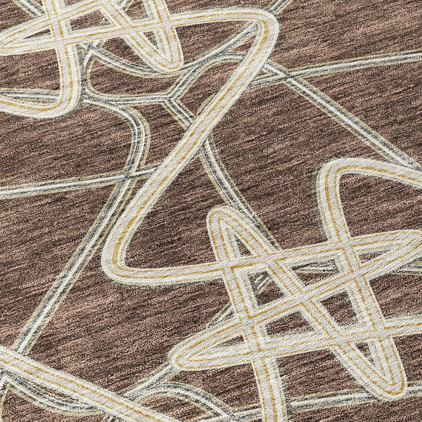 Homeroots 3' Stylish Geometric Washable Area Rug For Indoor And Outdoor Spaces - Durable & Easy To Clean! Brown Polyester 612791