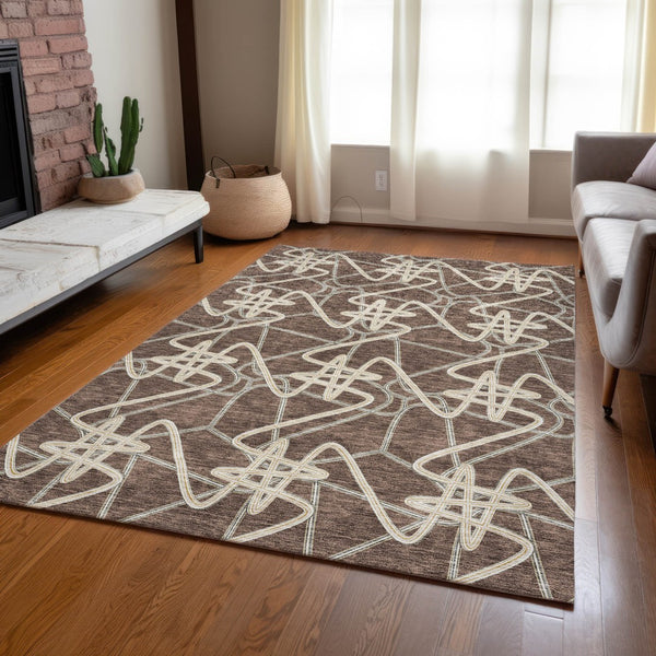 Homeroots 3' Stylish Geometric Washable Area Rug For Indoor And Outdoor Spaces - Durable & Easy To Clean! Brown Polyester 612791