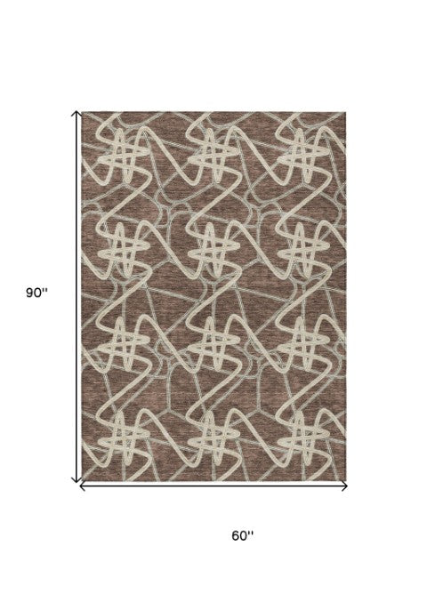 Homeroots 3' Stylish Geometric Washable Area Rug For Indoor And Outdoor Spaces - Durable & Easy To Clean! Brown Polyester 612792