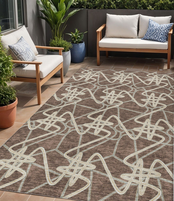 Homeroots 3' Stylish Geometric Washable Area Rug For Indoor And Outdoor Spaces - Durable & Easy To Clean! Brown Polyester 612792