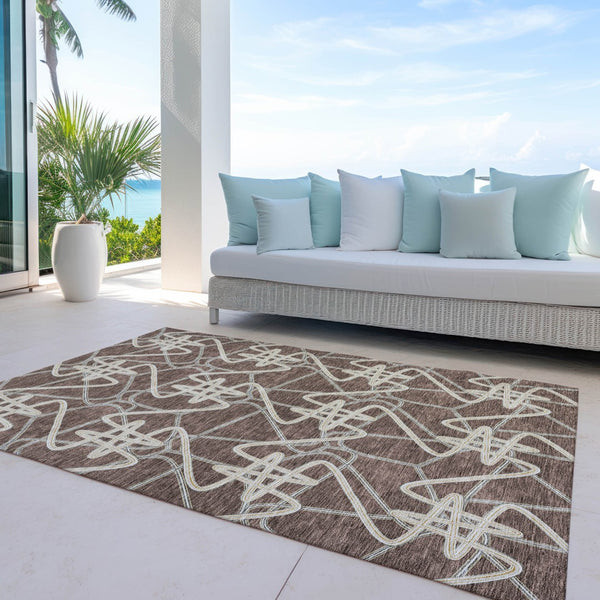 Homeroots 3' Stylish Geometric Washable Area Rug For Indoor And Outdoor Spaces - Durable & Easy To Clean! Brown Polyester 612792
