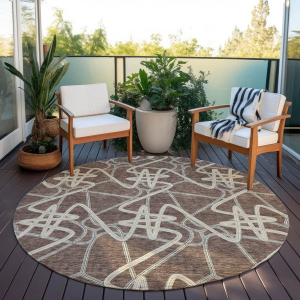 Homeroots 3' Stylish Geometric Washable Area Rug For Indoor And Outdoor Spaces - Durable & Easy To Clean! Brown Polyester 612793