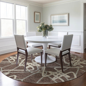 Homeroots 3' Stylish Geometric Washable Area Rug For Indoor And Outdoor Spaces - Durable & Easy To Clean! Brown Polyester 612793