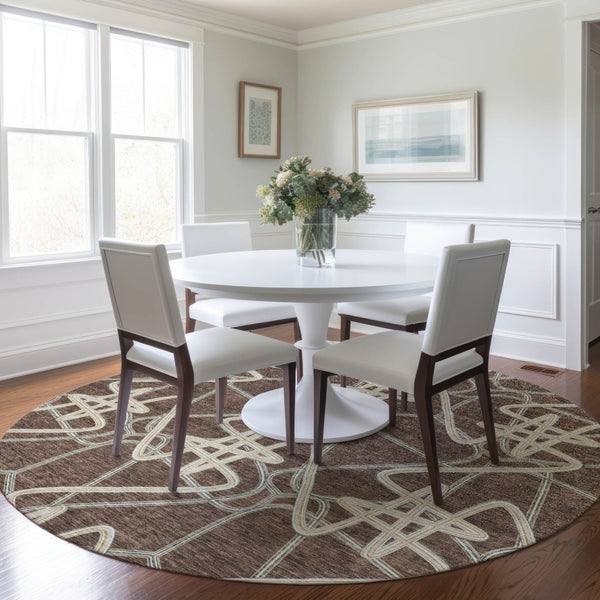 Homeroots 3' Stylish Geometric Washable Area Rug For Indoor And Outdoor Spaces - Durable & Easy To Clean! Brown Polyester 612793