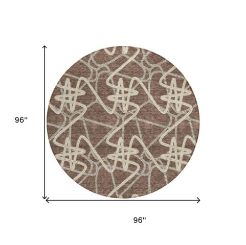 Homeroots 3' Stylish Geometric Washable Area Rug For Indoor And Outdoor Spaces - Durable & Easy To Clean! Brown Polyester 612793