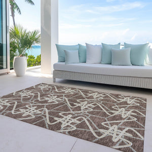 Homeroots 3' Stylish Geometric Washable Area Rug For Indoor And Outdoor Spaces - Durable & Easy To Clean! Brown Polyester 612794