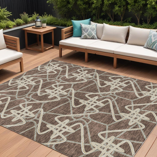 Homeroots 3' Stylish Geometric Washable Area Rug For Indoor And Outdoor Spaces - Durable & Easy To Clean! Brown Polyester 612795
