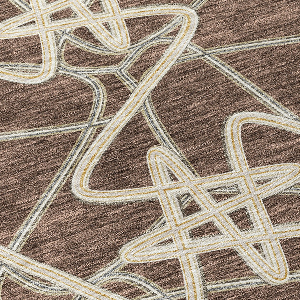 Homeroots 3' Stylish Geometric Washable Area Rug For Indoor And Outdoor Spaces - Durable & Easy To Clean! Brown Polyester 612795