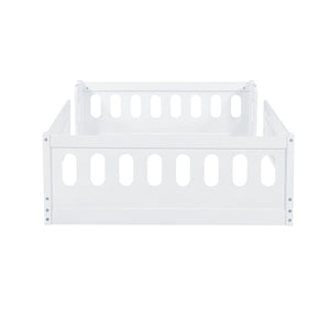 English Elm Wood Twin Size Platform Bed with Guardrail — Sturdy Pine & MDF Construction, Safe Low-Profile Design for Kids White N709P180836K