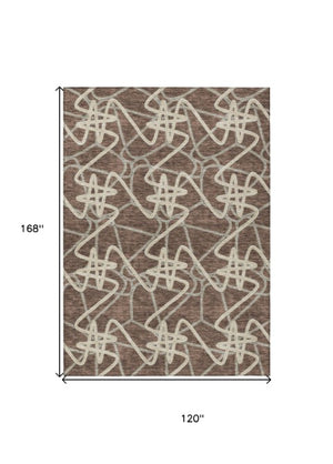 Homeroots 3' Stylish Geometric Washable Area Rug For Indoor And Outdoor Spaces - Durable & Easy To Clean! Brown Polyester 612796