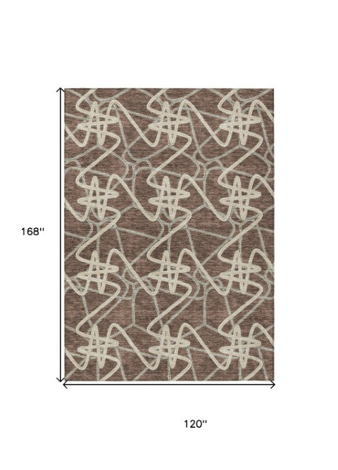Homeroots 3' Stylish Geometric Washable Area Rug For Indoor And Outdoor Spaces - Durable & Easy To Clean! Brown Polyester 612796