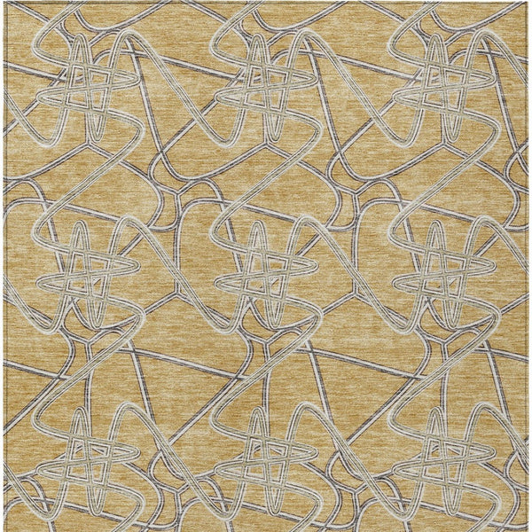 Homeroots 3' Stylish Geometric Washable Area Rug For Indoor And Outdoor Spaces - Durable & Easy To Clean! Gold Polyester 612797