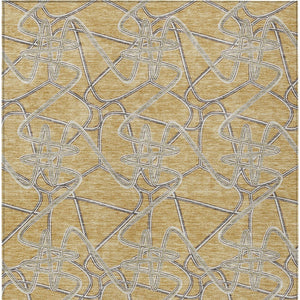 Homeroots 3' Stylish Geometric Washable Area Rug For Indoor And Outdoor Spaces - Durable & Easy To Clean! Gold Polyester 612798