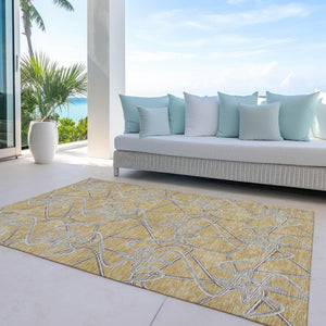 Homeroots 3' Stylish Geometric Washable Area Rug For Indoor And Outdoor Spaces - Durable & Easy To Clean! Gold Polyester 612798