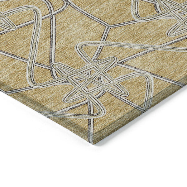 Homeroots 3' Stylish Geometric Washable Area Rug For Indoor And Outdoor Spaces - Durable & Easy To Clean! Gold Polyester 612798
