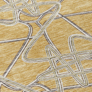 Homeroots 3' Stylish Geometric Washable Area Rug For Indoor And Outdoor Spaces - Durable & Easy To Clean! Gold Polyester 612799