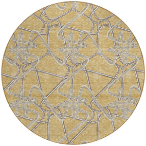 Homeroots 3' Stylish Geometric Washable Area Rug For Indoor And Outdoor Spaces - Durable & Easy To Clean! Gold Polyester 612799