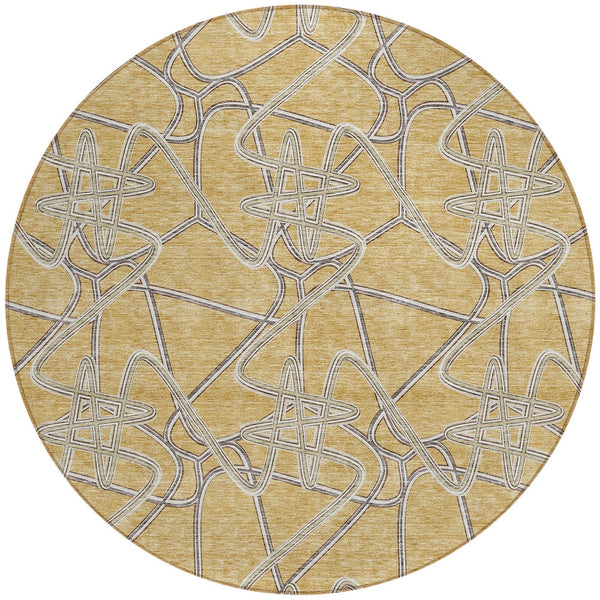 Homeroots 3' Stylish Geometric Washable Area Rug For Indoor And Outdoor Spaces - Durable & Easy To Clean! Gold Polyester 612799