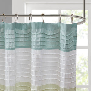 JLA Home Madison Park - Faux Silk Dupioni Shower Curtain with Pintuck Color‑Block Panels, Lightweight Hotel-Quality Elegance Green MP70-418