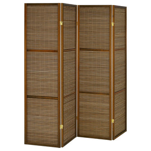 English Elm Kenabi Four Panel Bamboo Folding Screen with Fsc Pine Frame in Walnut Finish B062P440510