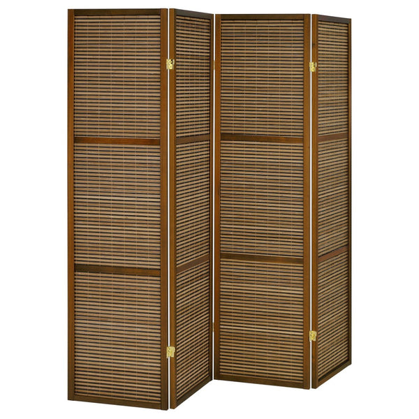 English Elm Kenabi Four Panel Bamboo Folding Screen with Fsc Pine Frame in Walnut Finish B062P440510
