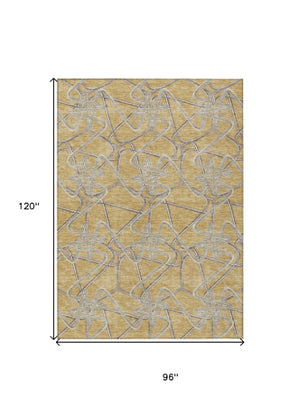 Homeroots 3' Stylish Geometric Washable Area Rug For Indoor And Outdoor Spaces - Durable & Easy To Clean! Gold Polyester 612800