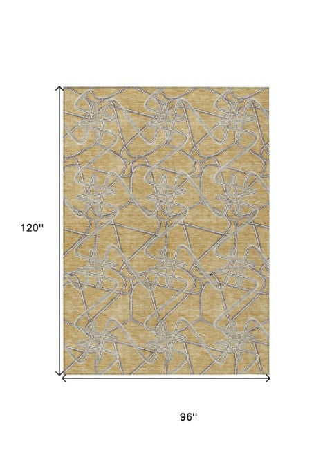Homeroots 3' Stylish Geometric Washable Area Rug For Indoor And Outdoor Spaces - Durable & Easy To Clean! Gold Polyester 612800