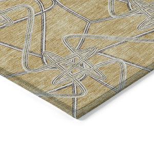Homeroots 3' Stylish Geometric Washable Area Rug For Indoor And Outdoor Spaces - Durable & Easy To Clean! Gold Polyester 612800