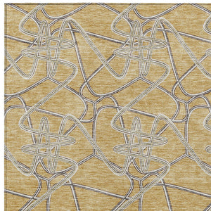 Homeroots 3' Stylish Geometric Washable Area Rug For Indoor And Outdoor Spaces - Durable & Easy To Clean! Gold Polyester 612800