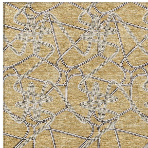 Homeroots 3' Stylish Geometric Washable Area Rug For Indoor And Outdoor Spaces - Durable & Easy To Clean! Gold Polyester 612800