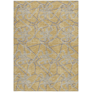 Homeroots 3' Stylish Geometric Washable Area Rug For Indoor And Outdoor Spaces - Durable & Easy To Clean! Gold Polyester 612801